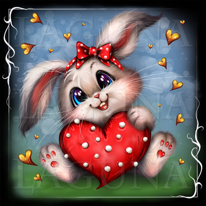Bunny with Heart-Shaped Cushion