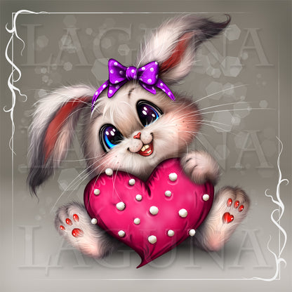 Bunny with Heart-Shaped Cushion