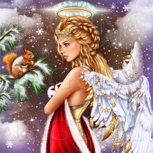 Christmas Angel Girl and Squirrel