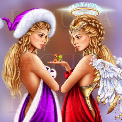 Christmas Angel Girl and Squirrel