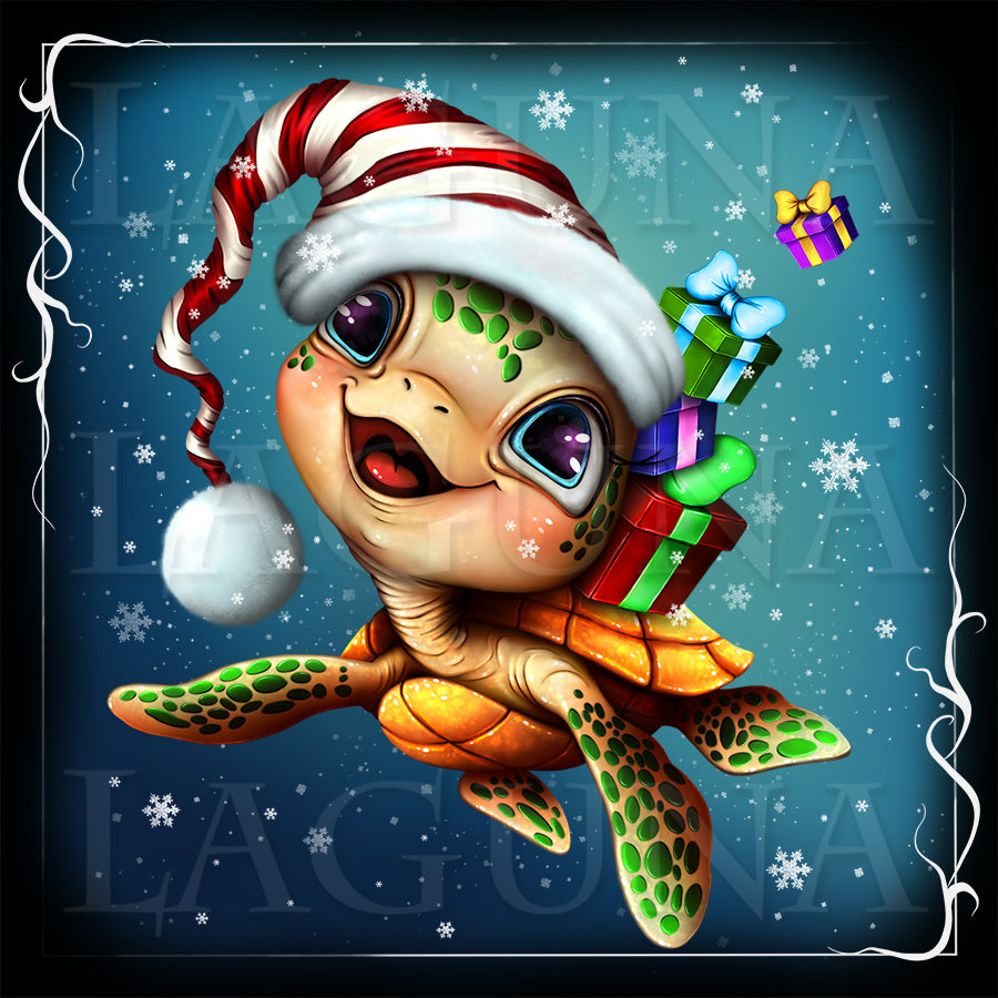 Christmas Baby Turtle with Gifts