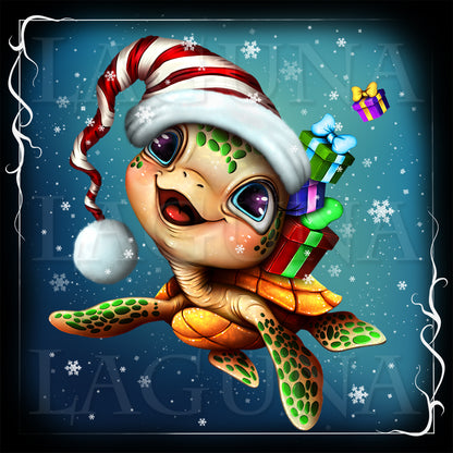 Christmas Baby Turtle with Gifts