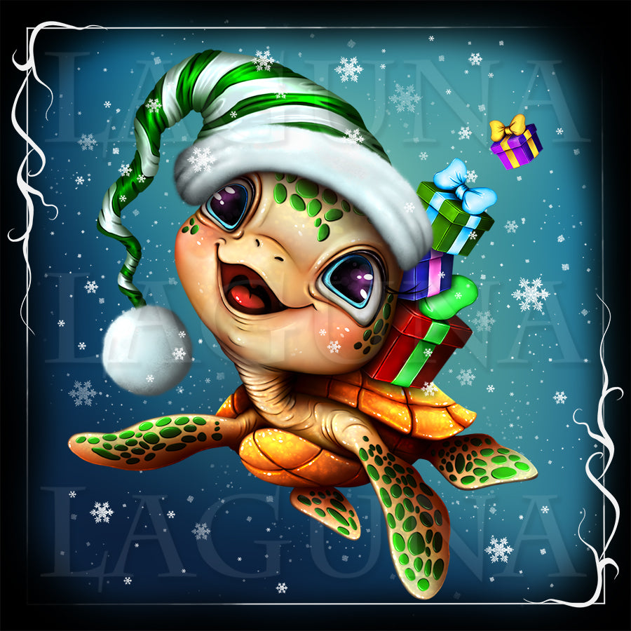 Christmas Baby Turtle with Gifts