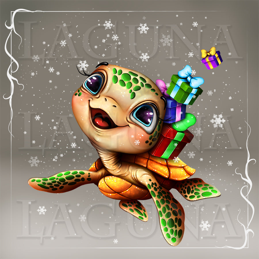 Christmas Baby Turtle with Gifts