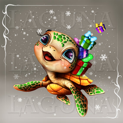 Christmas Baby Turtle with Gifts