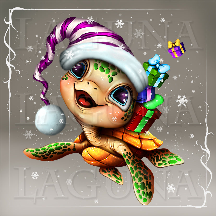 Christmas Baby Turtle with Gifts