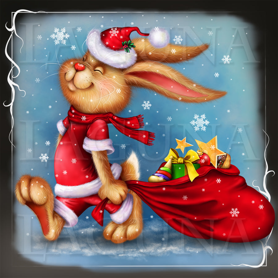 Christmas Bunny with Bag of Gifts