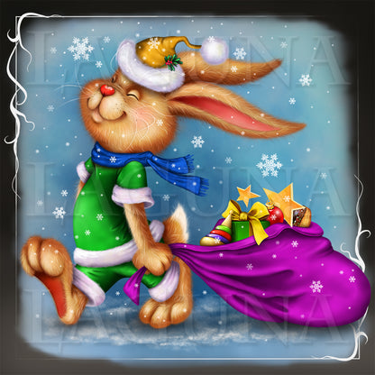 Christmas Bunny with Bag of Gifts