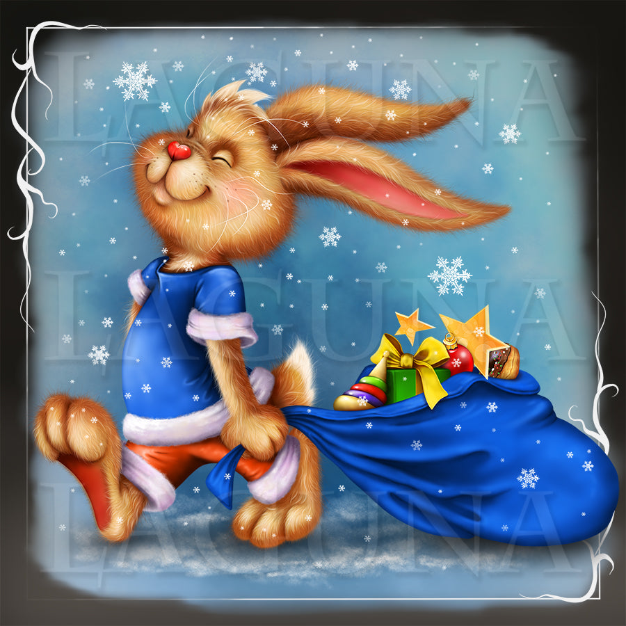 Christmas Bunny with Bag of Gifts