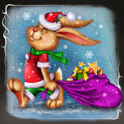 Christmas Bunny with Bag of Gifts