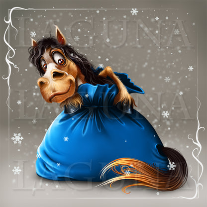 Christmas Elf Girl and Horse in Bag