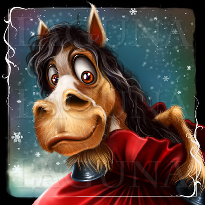 Christmas Elf Girl and Horse in Bag