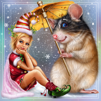 Christmas Elf Girl and Mouse