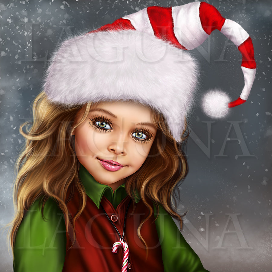 Christmas Elf Girl with Boston Terrier Puppy