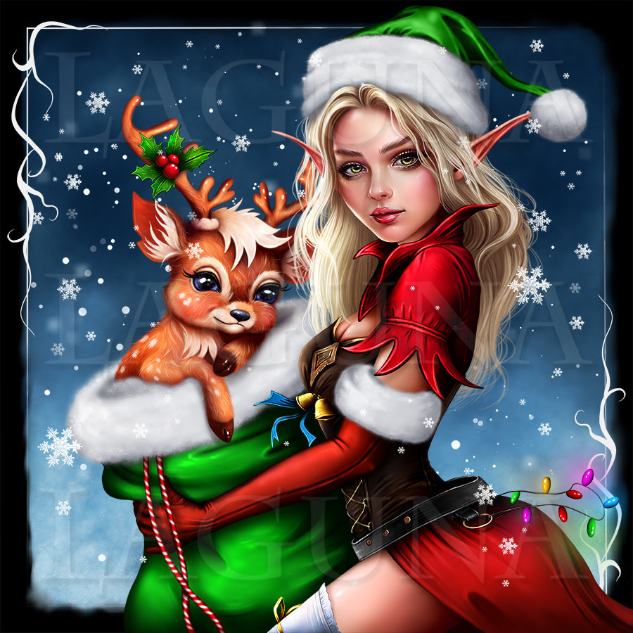 Christmas Elf Girl with Deer