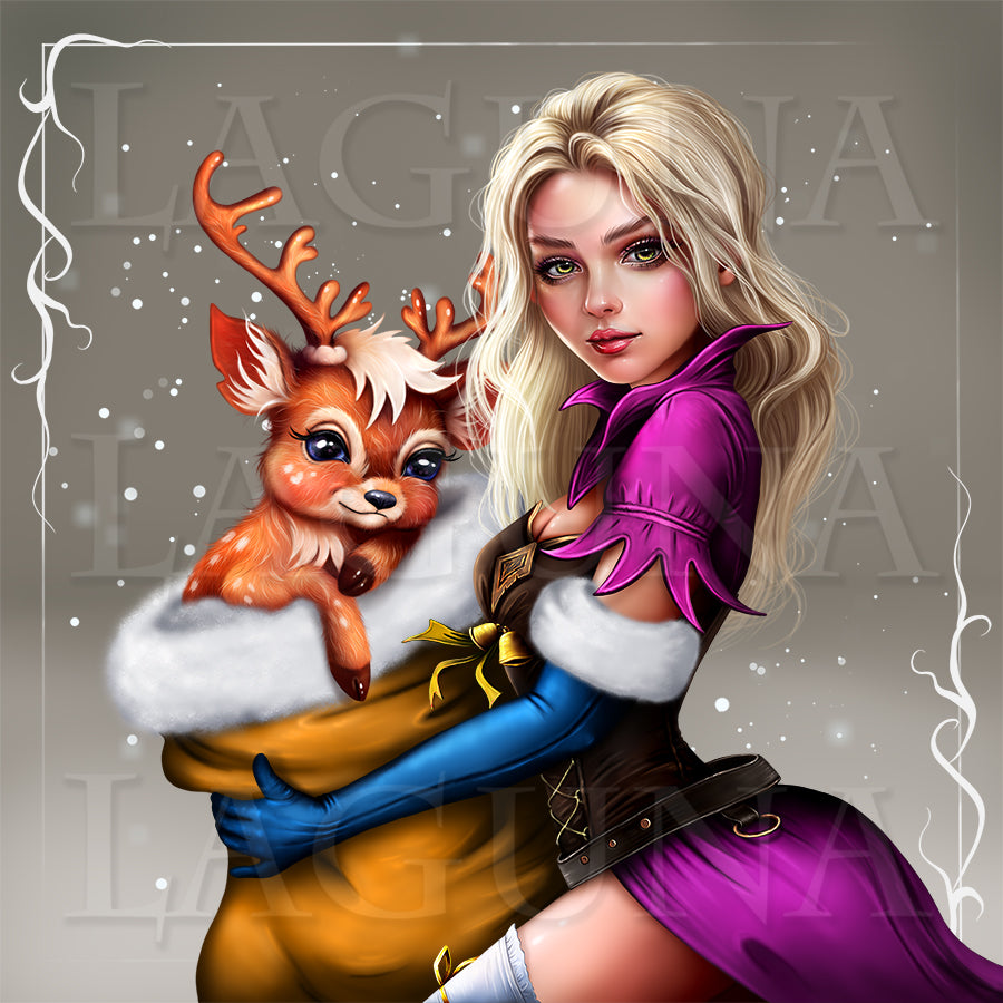 Christmas Elf Girl with Deer