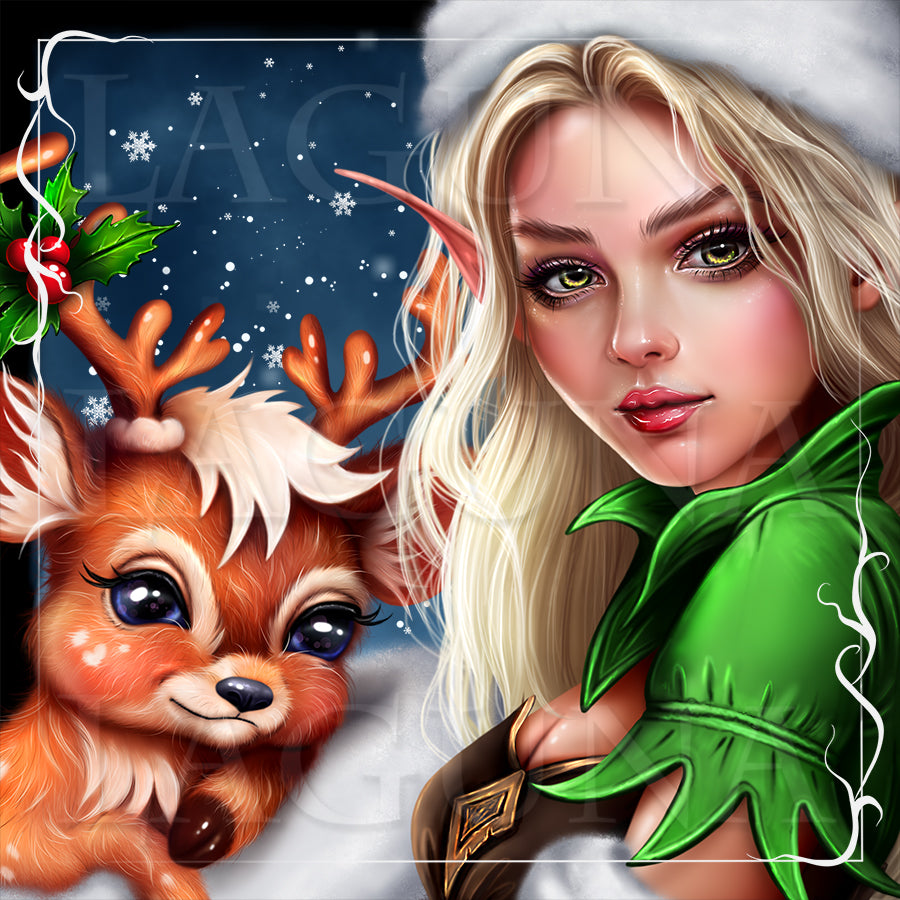 Christmas Elf Girl with Deer