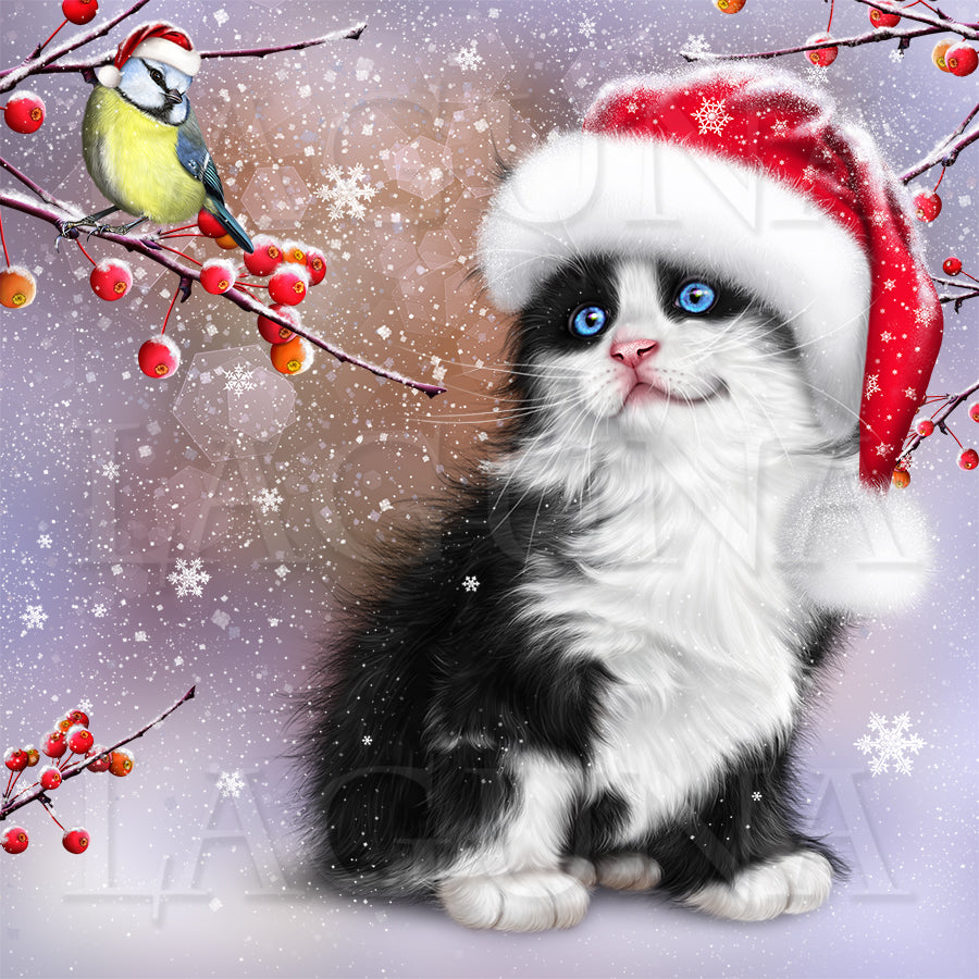 Christmas Kitten with Bird