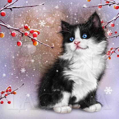 Christmas Kitten with Bird