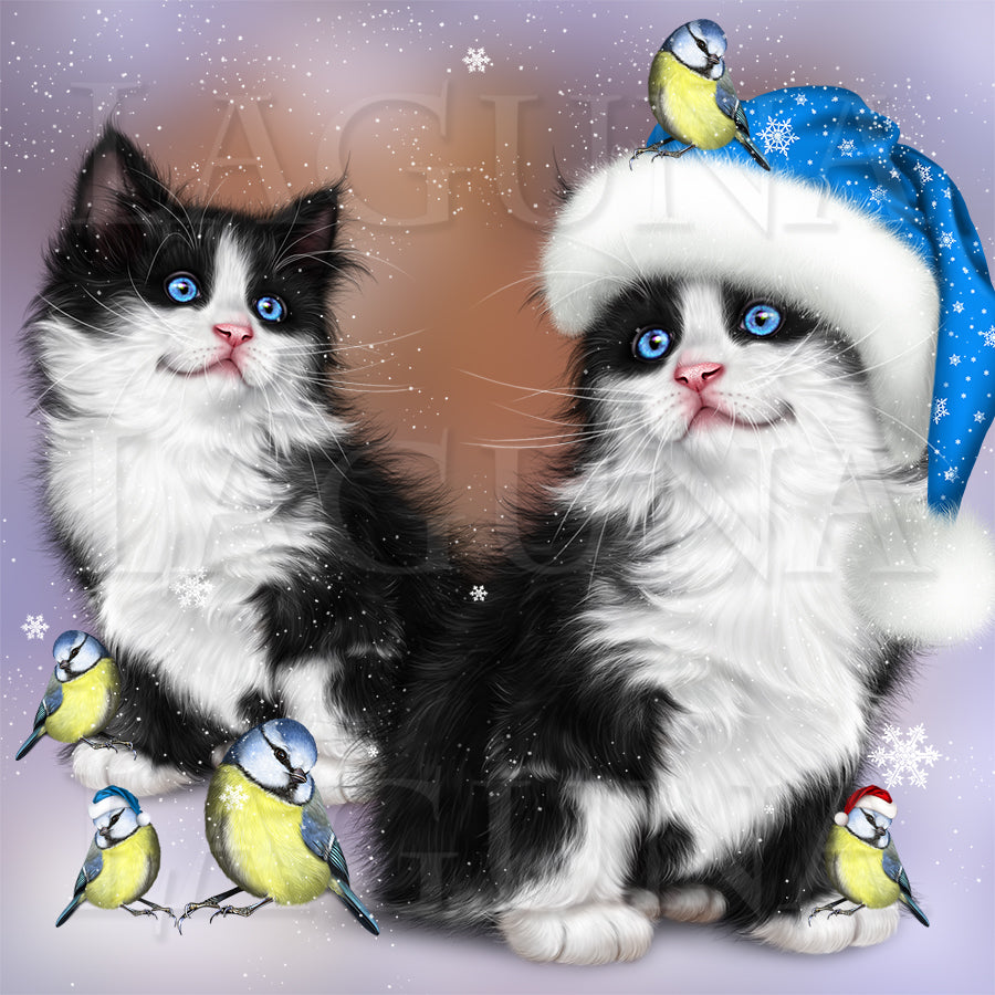 Christmas Kitten with Bird