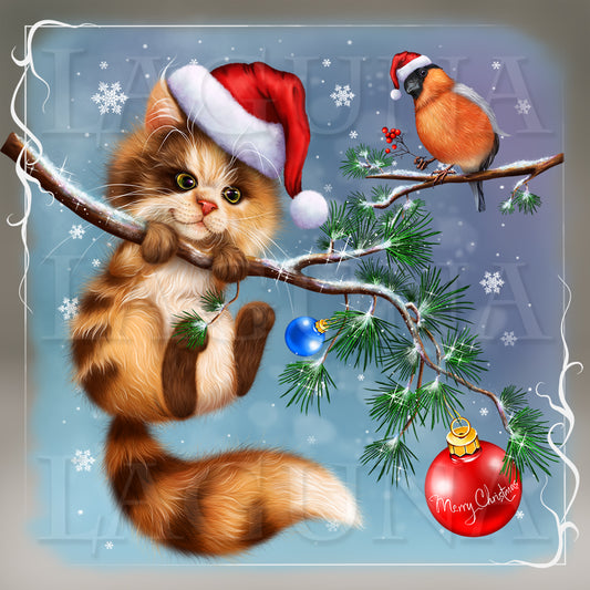 Christmas Kitty and Bullfinch