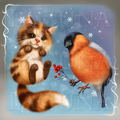 Christmas Kitty and Bullfinch