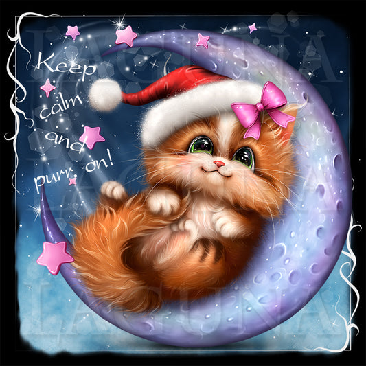 Christmas Kitty Sleeping on Half Moon