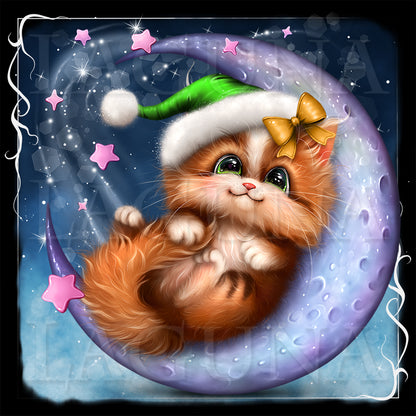 Christmas Kitty Sleeping on Half Moon