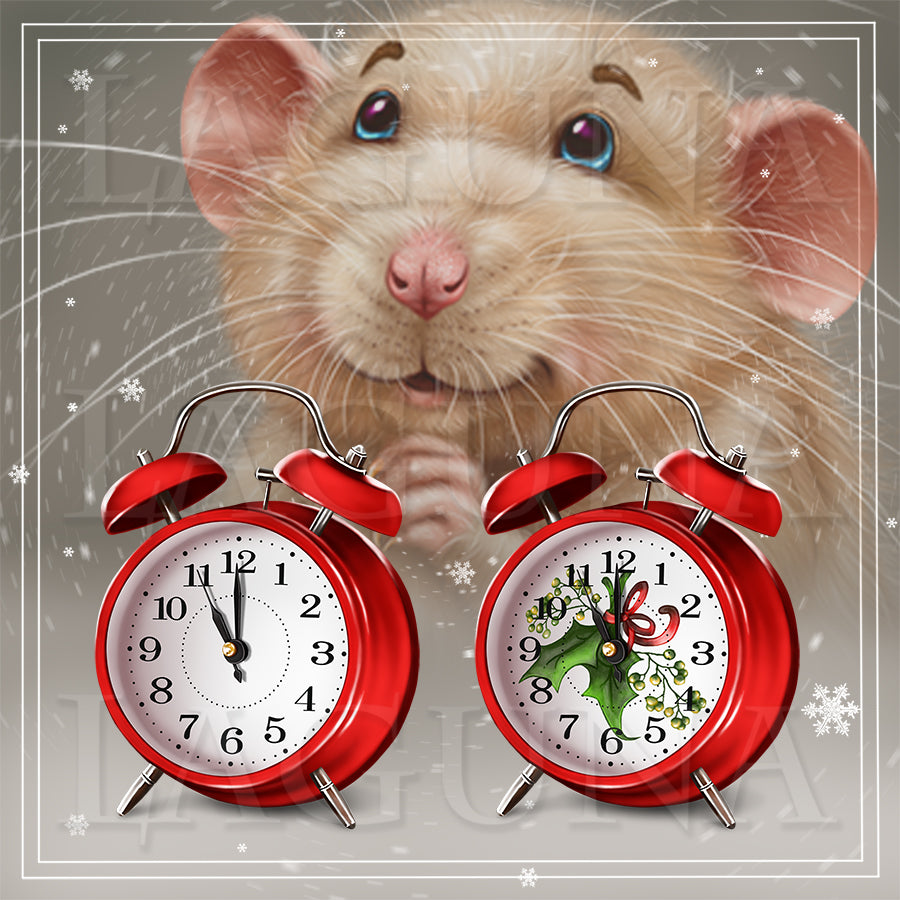 Christmas Mouse with a Clock