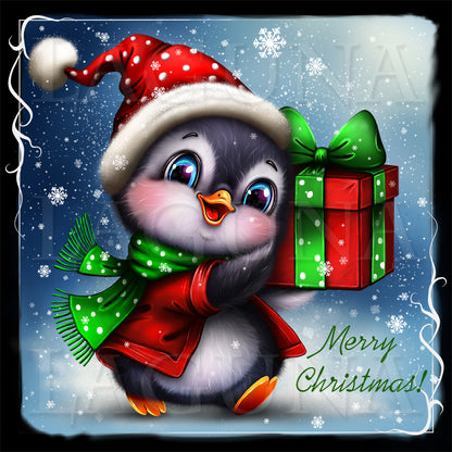 Christmas Penguin with Gift Box