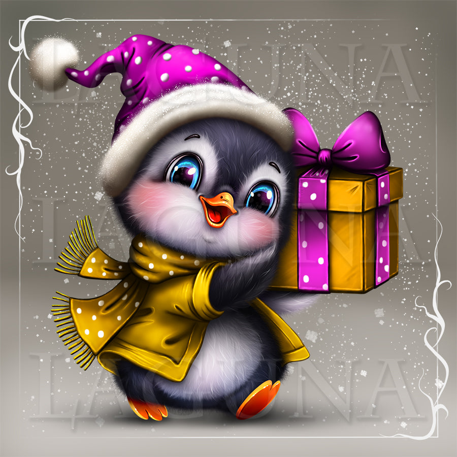 Christmas Penguin with Gift Box