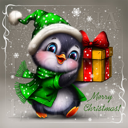 Christmas Penguin with Gift Box