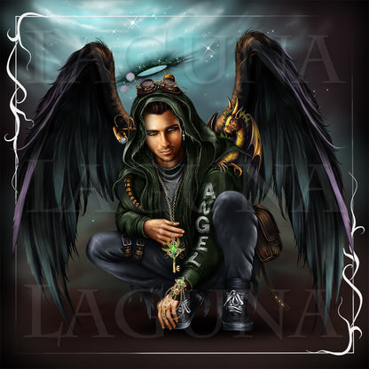 Dark Steampunk Angel and Dragon