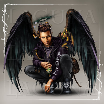 Dark Steampunk Angel and Dragon