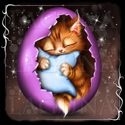 Easter Baby Kitten Sleeping in Egg