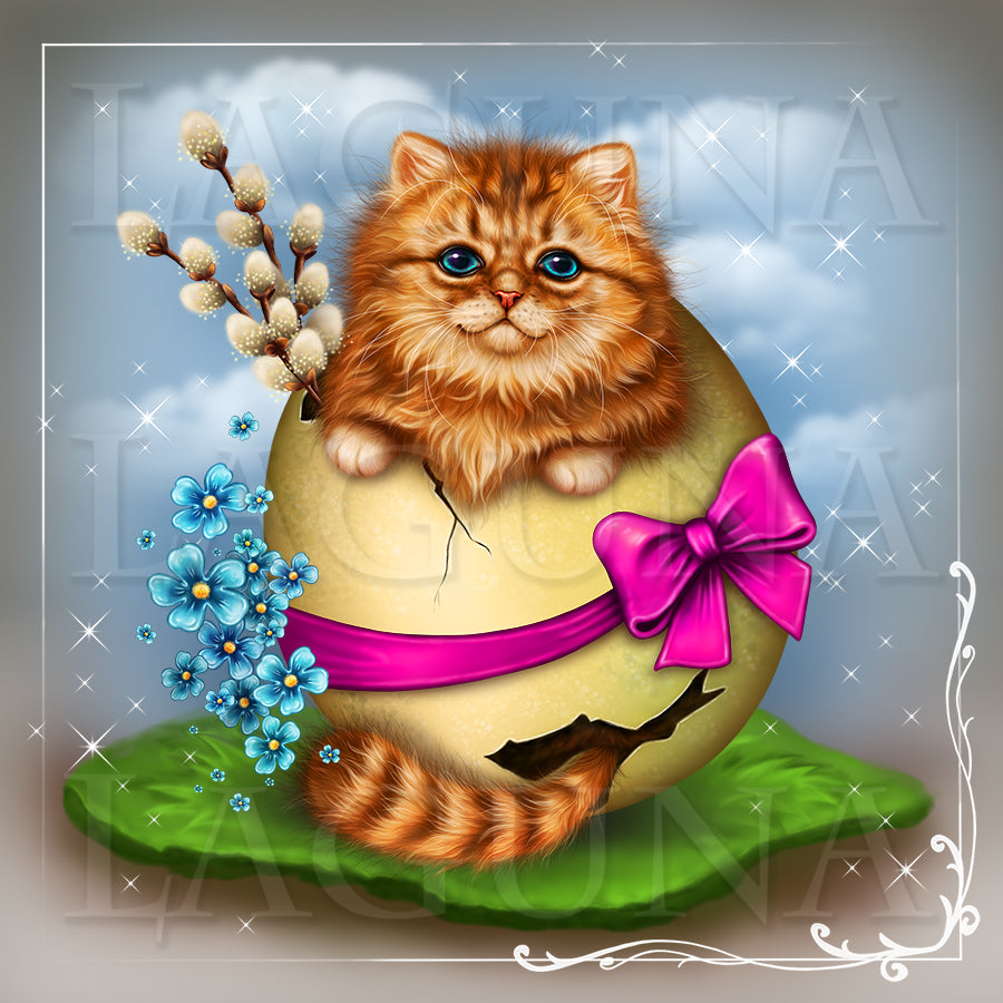 Easter Kitty Sitting in Egg