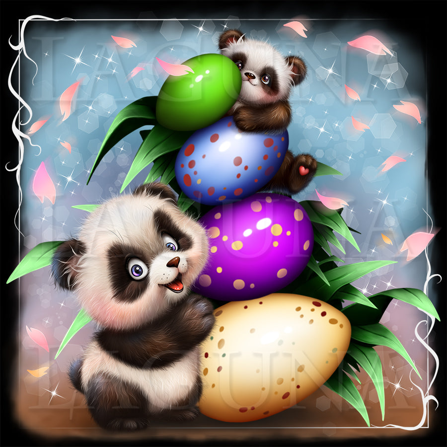 Two cartoon pandas with colorful Easter eggs on a decorative background
#digitalillustration #digitalart #digitaldrawing #panda #pandaart #pandadrawing #cuteanimals #cartoonart #cartoon #drawingcartoon #easter #speedpainting #speedart #kawaii #cutepanda #babypanda #kawaiipanda #lagunaartshop