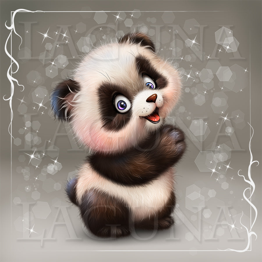 Cartoon panda bear with a sparkling background