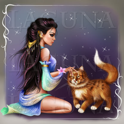 Fantasy Girl and Cat