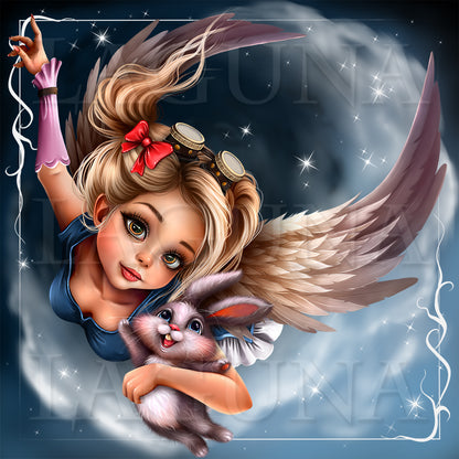 Flying Angel Girl with Bunny