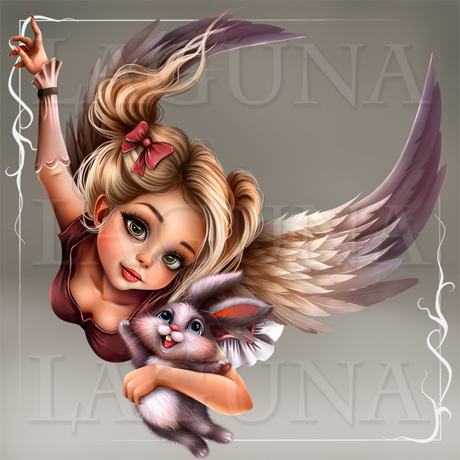 Flying Angel Girl with Bunny