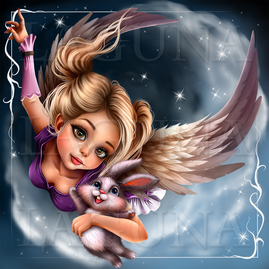 Flying Angel Girl with Bunny