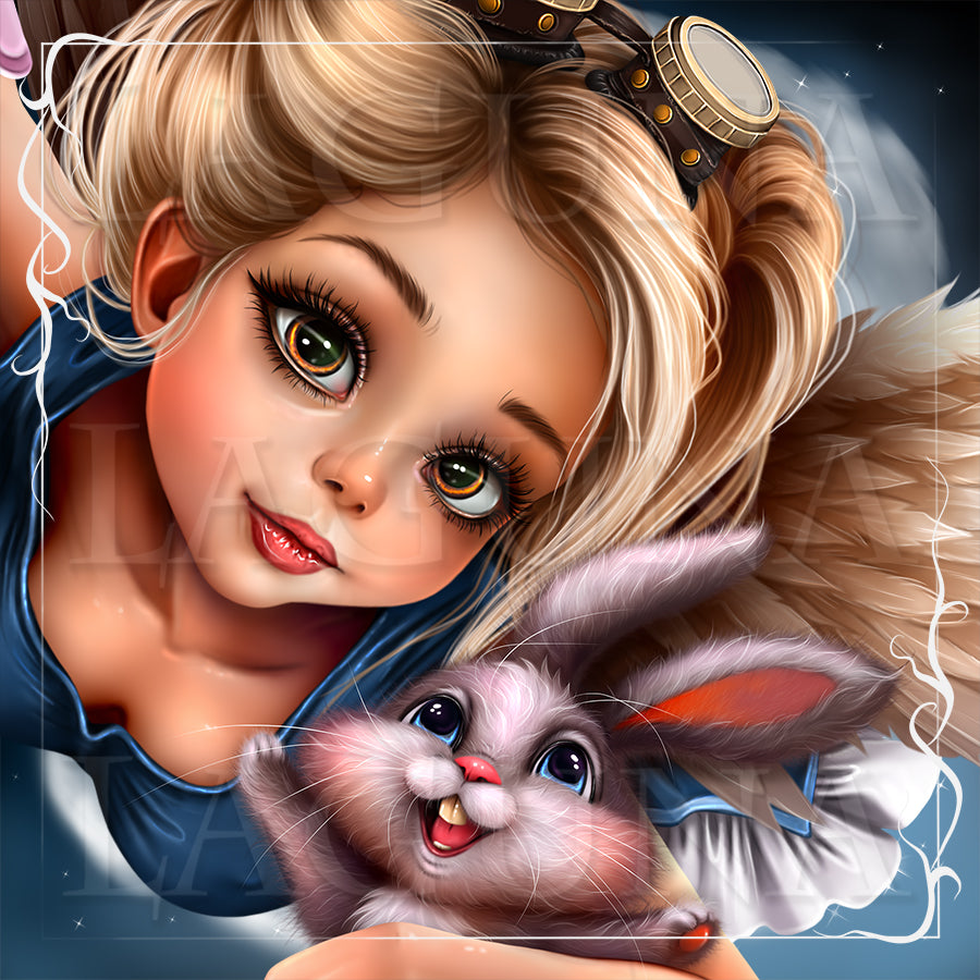 Flying Angel Girl with Bunny