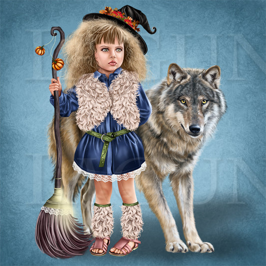 Forest Witch with a Wolf