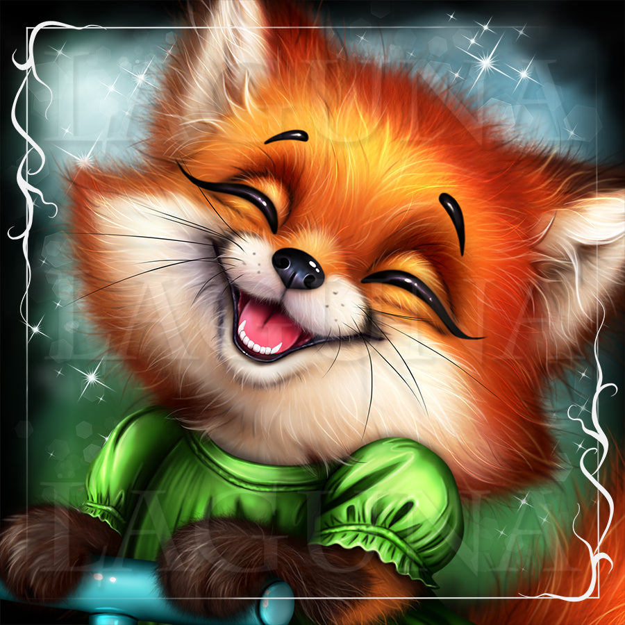 Close up of a cute cartoon fox.