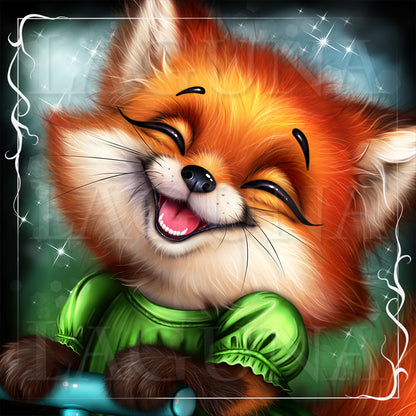 Close up of a cute cartoon fox.