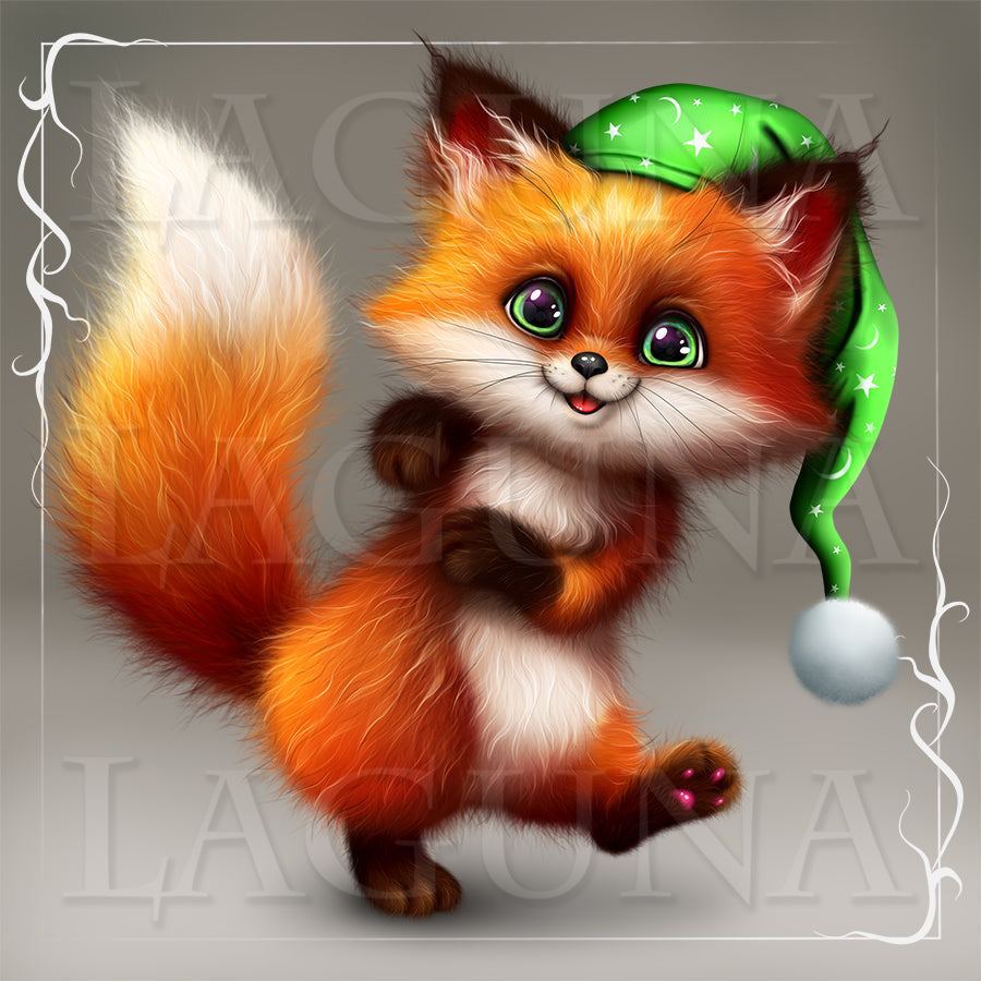 Illustration of a cute fox with a green hat. PSD file character separate from backround #kawaiiartwork #photoshopdrawing #foxart #digitalillustration
