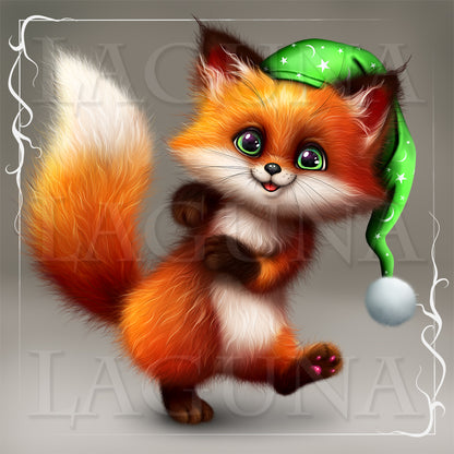 Illustration of a cute fox with a green hat. PSD file character separate from backround #kawaiiartwork #photoshopdrawing #foxart #digitalillustration
