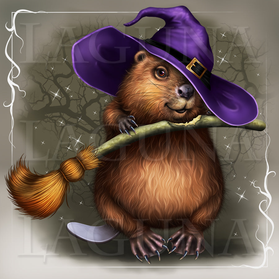 Halloween Beaver with Broomstick