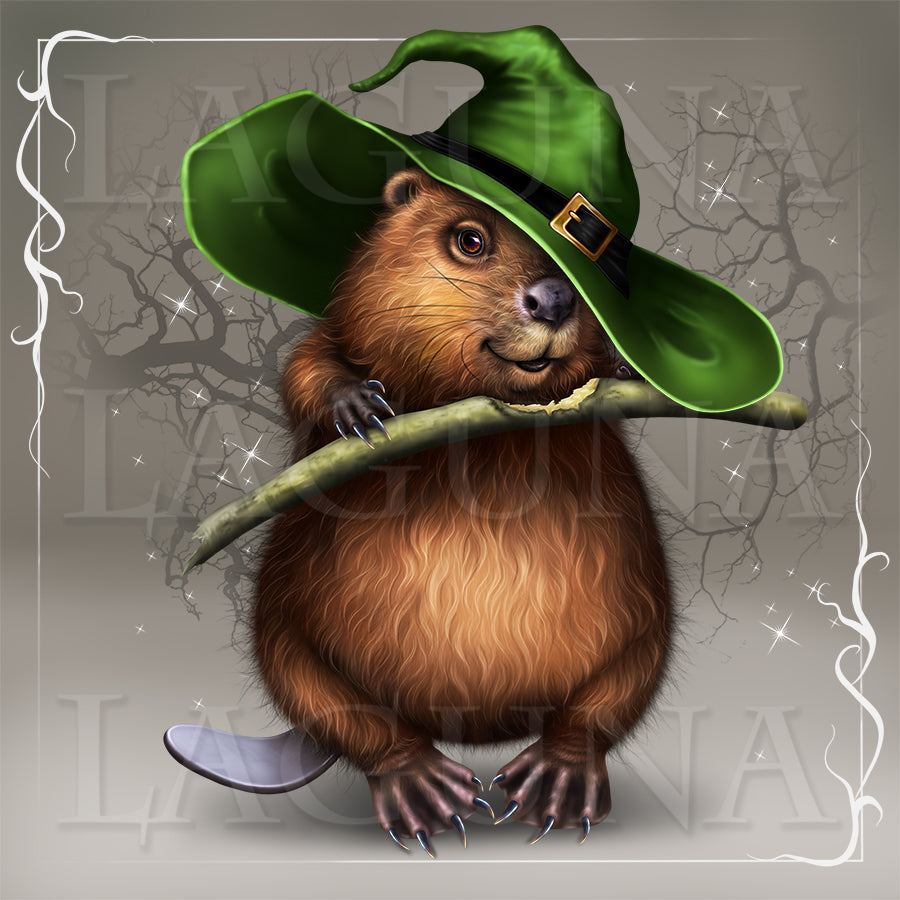 Halloween Beaver with Broomstick